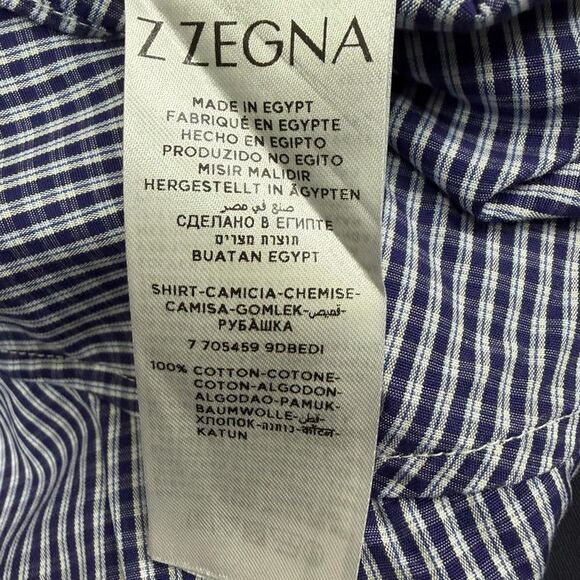 Z Zegna Checked Button Down Shirt in Blue Cotton